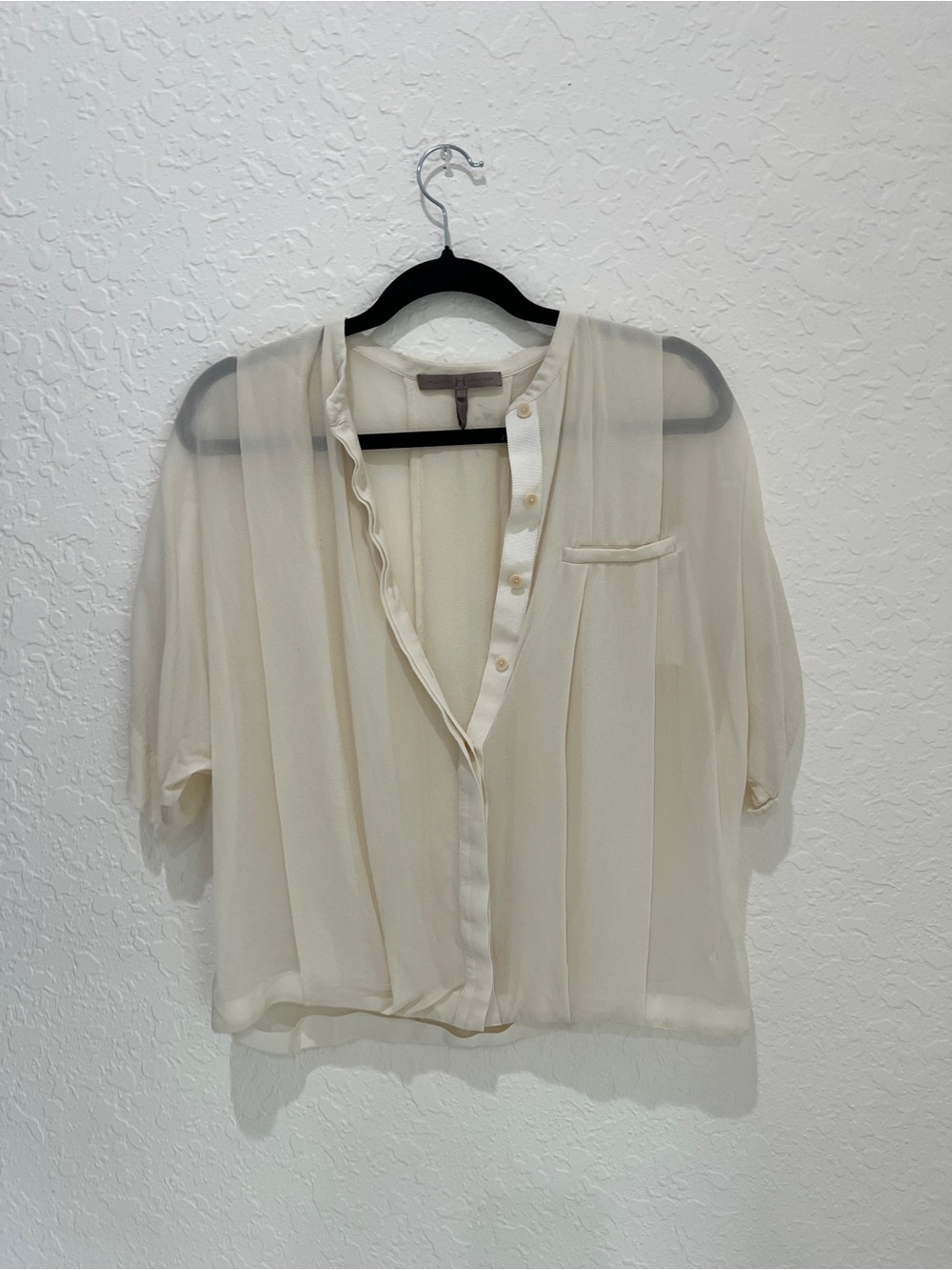 Halston Heritage Sheer Cream Ruffle-Trim Blouse